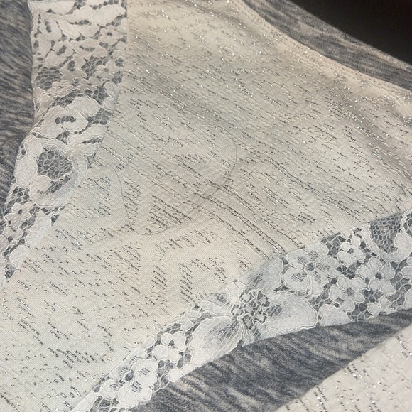 Rebecca Taylor sweatshirt. Large. Gray and white with silver metallic and lace. - Picture 6 of 8